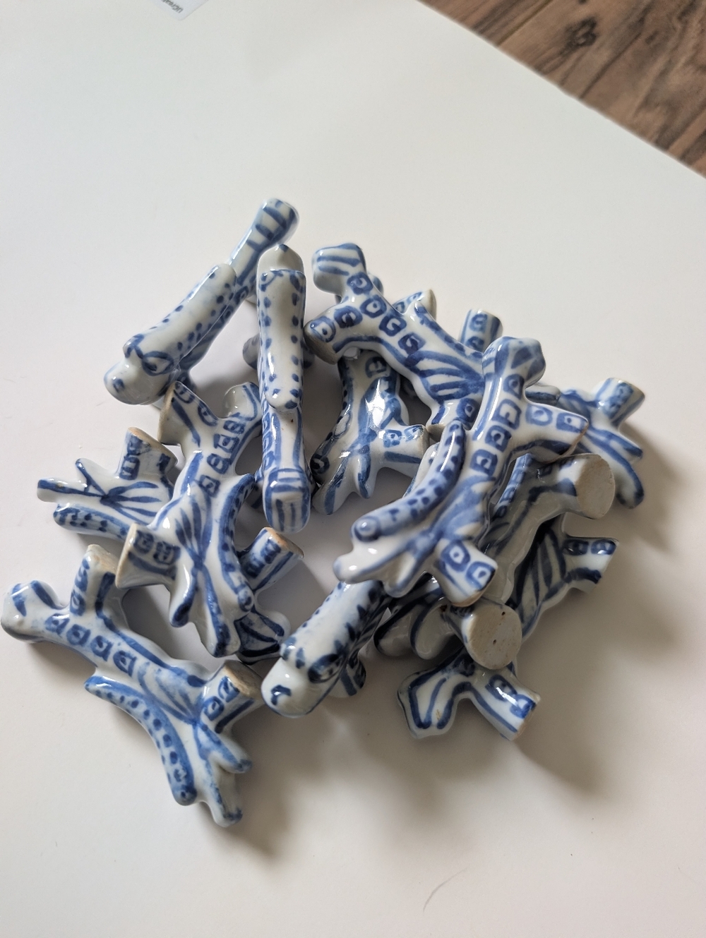 Set of Blue & White Ceramic Chopstick Rests - Hand-Painted Motif